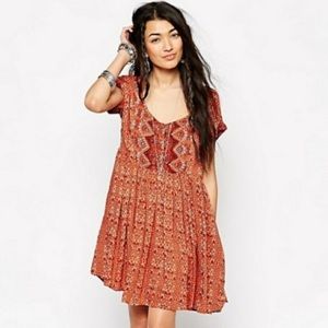 Free People Sundown Babydoll Tunic Mini Dress Tribal Geometric Print Small